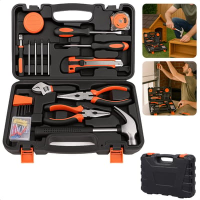 Cheqo® Gereedschapset Voor Beginners - 45-Delige Gereedschapset - Klauwhamer - Schroevendraaiers - Tangen - Imbussleutels - Multi-Schroevendraaiers - Afbreekmes - Rolbandmaat - Isolatietape - Spanningzoeker - Kunststof Opbergkoffer