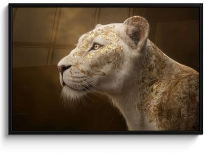 Poster in lijst - Fotolijst 120x80 cm - Posters - Leeuwin - Bloemen - Wit - Goud - Posterlijst zwart - Decoratie - Wanddecoratie woonkamer - Muurdecoratie slaapkamer