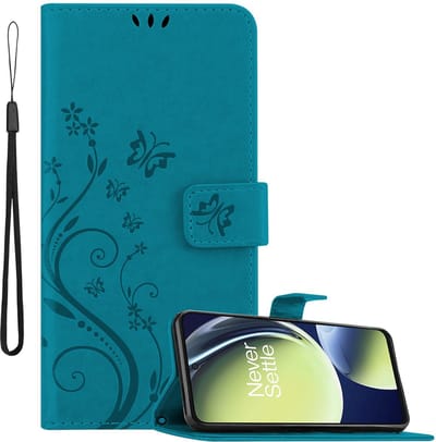 Cadorabo Hoesje geschikt voor OnePlus Nord CE 3 Lite 5G in BLOEMEN BLAUW - Beschermhoes in bloemmotief met magnetische sluiting, standfunctie en kaartsleuven Book Case Cover Etui