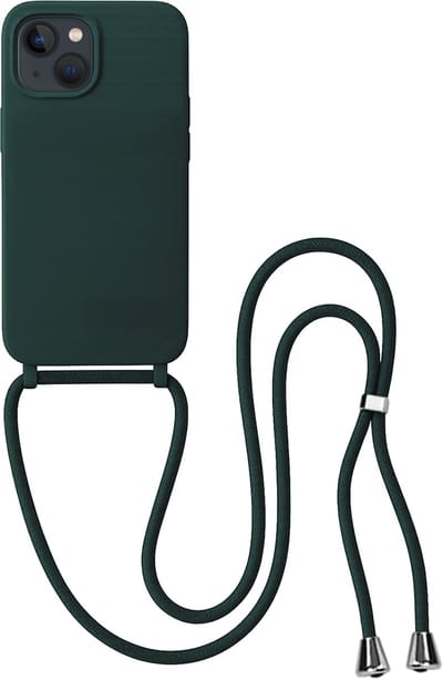 Hoes Geschikt voor iPhone 13 Mini Hoesje Met Koord - Telefoonhoesje Geschikt voor iPhone 13 Mini Backcover Met Afneembaar Koord - Donkergroen