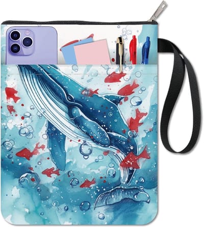 CRASPIRE Whale Book Sleeve Submarine World Book Protector Blue Book Covers for Paperbacks Washable Fabric Cloth Book Cover with Zipper and Extra Sleeve Pocket for Book Lovers Classmate Gifts