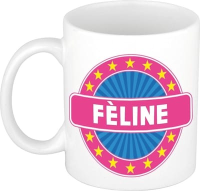 Bellatio Decorations - Feline voornaam - koffiemok - beker - wit/roze - 300 ml - Cadeau - Dames - Collega - Moederdag - Verjaardag