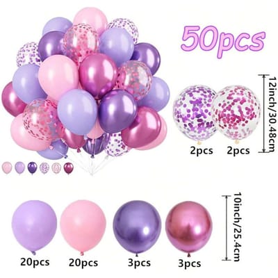 50 STUKS Ballonnenset Voor Bruiloften, Verjaardagen, Macaron Roze Paars Metaal en Confettiballonnen, Gebruikt Voor Binnen- en Buitenfeest De As Picture pink