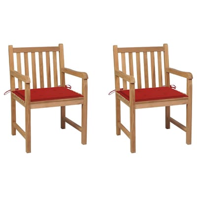 vidaXL - Tuinstoelen - 2 - st - met - rode - kussens - massief - teakhout