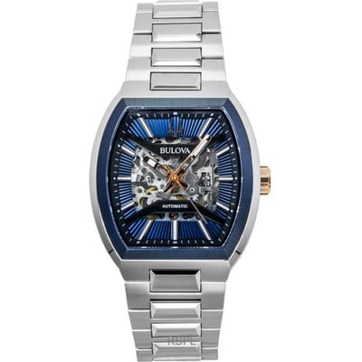Bulova Maquina Roestvrij Staal Blauwe Wijzerplaat Automatisch 98A319 Herenhorloge blauw