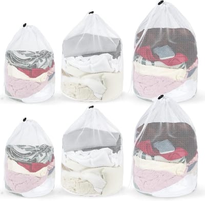 Set van 6 Waszakken, 50 x 60 cm, 40 x 50 cm, 30 x 40 cm, Herbruikbare Netten voor Wasmachine, Ideaal voor Thuis, Reizen en Hotels