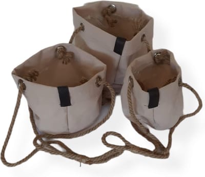 Plantenhanger - Mand - Textiel - Hangmand aan touw - Plantenzak - Planten pot - Plantentas - Oud Roze - 15cm