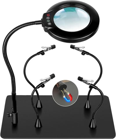 Hulpende handen - Soldeerstation vergrootglas - Precisie werk - 5x Vergroting LED - Grote basis - Zwart
