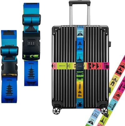 Verstelbare Bagagestraps met Landmark Patroon - 2 Pack voor Veilig Reizen en Identificatie