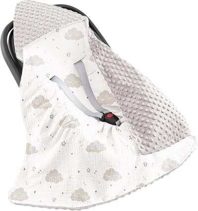 Allecto Premium - Wikkeldeken baby voor kinderwagen en autostoeltje - Universeel babydeken voor buggy - 90 x 90 cm - Wolkenprint