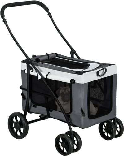 ECTEATOY® Hondenbuggy - Opvouwbare hondenbuggy met afneembare draagmand, zachte bekleding, voor kleine honden tot 10 kg - Grijs