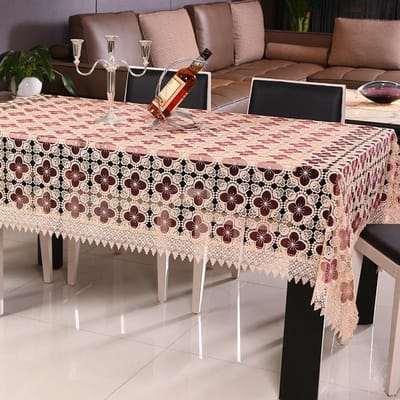 Tafellaken Landelijk Glasgaren Bloemenborduursel Uitgehold Wateroplossing Zoom Kant Dekkleed Wasbaar Tafelkleed Voor Theetafel 55 X 55CM wijnrode kleur
