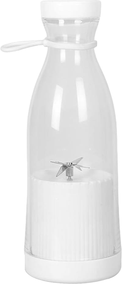 Draadloze Draagbare Blenderfles in Wit (350ml) – Oplaadbaar, met 4 Roestvrijstalen Mesjes, voor Smoothies & Verse Sappen Onderweg