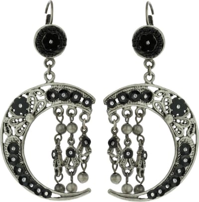 Behave - Oorhangers halve maan zwart - vintage boho stijl