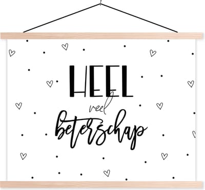 Posterhanger incl. Poster 120x90 cm - Schoolplaat - Beterschap - Quotes - Hartje - Zwart wit - Textielposter - Blanke latten