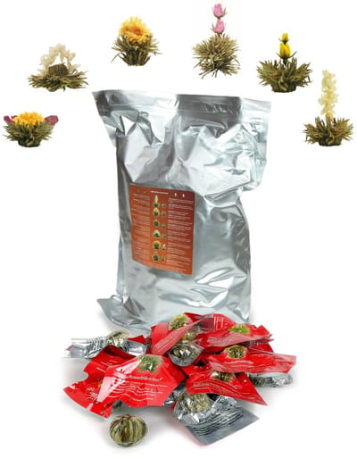 Creano theebloemen 36 theebollen witte thee grootverpakking, bloementhee in bulkverpakking, theerozen, blooming tea, flowering tea