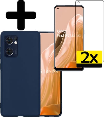 Hoesje - Met 2x Screenprotector - Geschikt voor OPPO Find X5 Lite - Sterk & Shockproof - Back Cover - Siliconen Case - Telefoon Hoes - Telefoonhoesjes - Donkerblauw