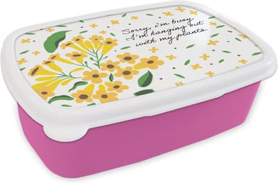 Broodtrommel Roze - Lunchbox - Brooddoos - Quotes - Sorry I'm busy I'm hanging out with my plants - Spreuken - 18x12x6 cm - Kinderen - Meisje