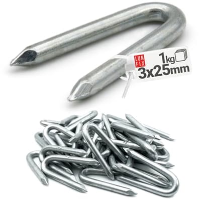 Verzinkte U-vormige Hekbouw Krampen 3,0 x 25 mm - 1 kg (ca. 390 stuks)
