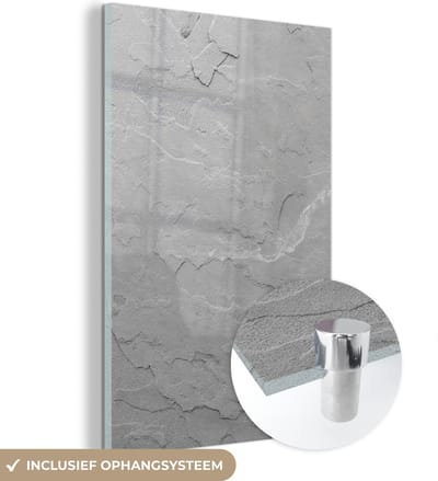 Glasschilderij zwart wit - Graniet - Stenen - Grijs - Textuur - 120x180 cm - Foto op glas - Decoratie woonkamer