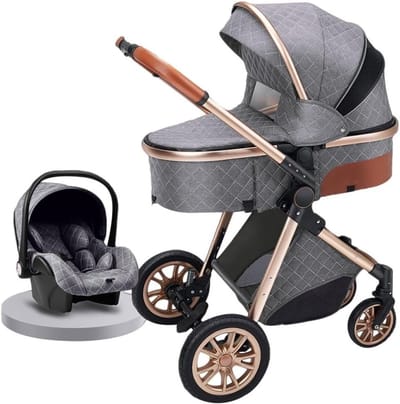 Babykinderwagen 3-in-1 - Babybuggy Omkeerbaar - Veilig Vervoer - Anti-shock Wielophanging - 0-36 Maanden - Grijs