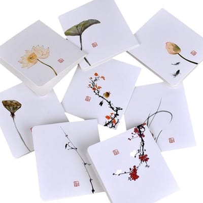 Bedankkaarten 8 stuks - Wenskaarten Geassorteerd - Alle Gelegenheden - Handgetekende Bloemen Vogel - Mini Maten 7.8x8.7cm