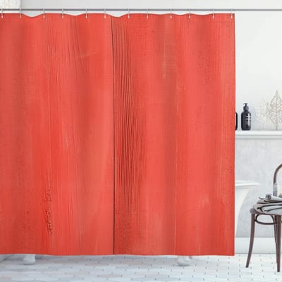 ABAKUHAUS Koraalkleurig douchegordijn – Vintage houten Brett Barn – douchegordijn – 175x200 cm – waterafstotend, machinewasbaar
