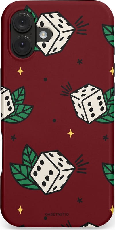 Casetastic hoesje geschikt voor Apple iPhone 16 Plus - MagSafe - Dubbellaagse bescherming - Casino zes - Fashion Case - Bordeaux Zwart Donkergroen Lichtgrijs
