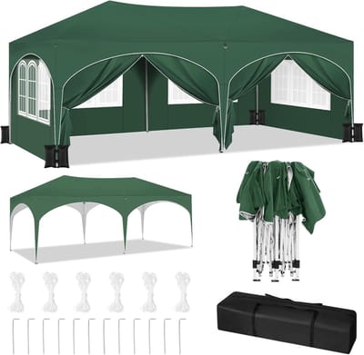 Partytent opvouwbaar - Paviljoen - 3x6 - Easy up - Waterdicht - met Zijwanden - Weerbestendig - Groen