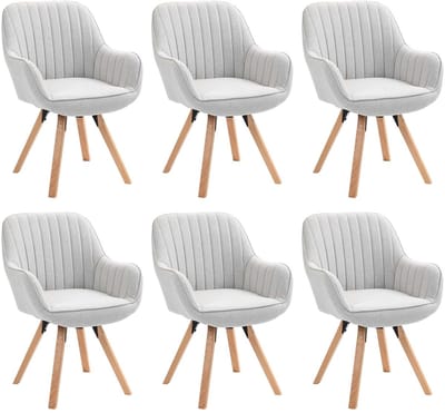 Meubles Cosy Set van 6 draaibare eetkamerstoelen – Stoffen zitting 360° draaifunctie – Beige