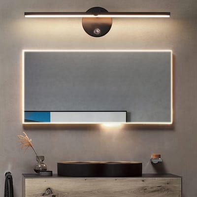 TOVBMUP Dimbare LED-spiegellamp met schakelaar - 300° draaibare badkamerwandlamp - LED 8W 4000K Badkamerspiegellamp - voor wastafel - 41 cm - Zwart