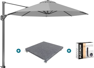Platinum Voyager ronde zweefparasol T1 3 m. - Light Grey met voet en hoes