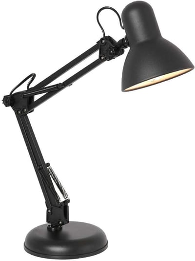 Tafellamp Study 3456ZW - Zwarte metalen bureaulamp, verstelbaar in hoogte van 30 cm tot 54,5 cm, stoer design, Mexlite