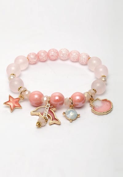 AVANT-GARDE PARIS Kralenarmbanden - Goudkleurig met parels en bedels - 1 stuk - Roze en kleurrijk