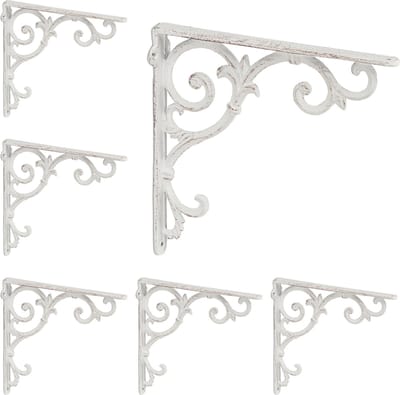 6x plankdrager antiek - schapdragers - planken dragers vintage - gietijzer - wit