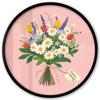 Poster in lijst Rond - Fotolijst 40x40 cm - Posters - Bloemen - Lint - Kaartje - Ronde posterlijst zwart - Decoratie - Wanddecoratie woonkamer - Muurdecoratie slaapkamer