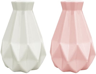 Dailygoods- Vazen set van 2 - Kunststof - Wit/Roze - Creatieve bureauornamenten - Eenvoudig ontwerp - Breukbestendig en duurzaam - Bloemenvazen