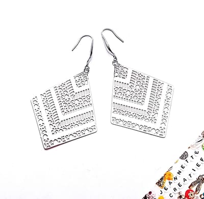 Jeannette-Creatief® - Chique - Zilver Ruitje - Gouden Filigraan Oorbellen - Filigraan - Ruiten -Ruit - Zilveren Oorbellen - RVS - Oorbellen dames