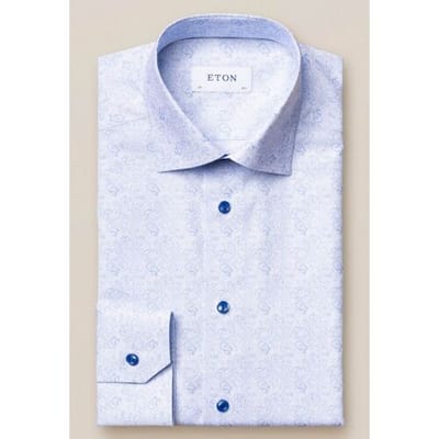 Eton Overhemd Poplin Light Paisley Licht Blauw / male