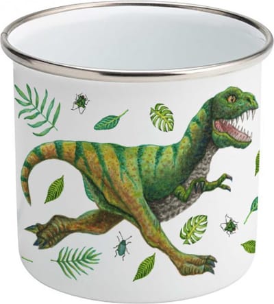 World of Mies emaille mok met naam - handgeschilderde dinosaurus T-rex - gepersonaliseerd kraamcadeau
