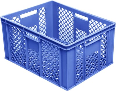 Alpac Stapelkrat - Opbergkrat - 600 x 400 x 320 mm - Geperforeerd - Blauw