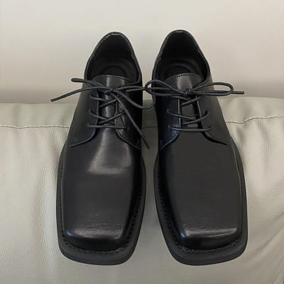 Lente en Herfst nieuwe leren veterschoenen heren ademende casual vierkante neus derby schoenen Britse zwarte niche nette schoenen 43 black