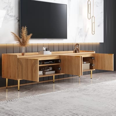 MODENUIT Tv-meubel - 3D Deuren Met Kabeldoorvoer - Voor Woonkamer Of Slaapkamer - MDF Naturel - 170x35x47,5 cm