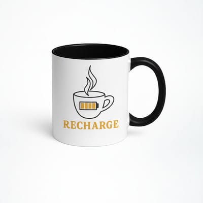 Recharge Koffiemok - Unieke Keramische Mok met Batterij Design