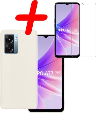 Hoesje Met Screenprotector - Geschikt voor OPPO A77 - Sterk & Shockproof - Back Cover - Siliconen Case - Telefoon Hoes - Wit