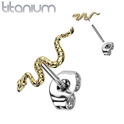 Oorbellen titanium snake push in - goud - LMPiercings