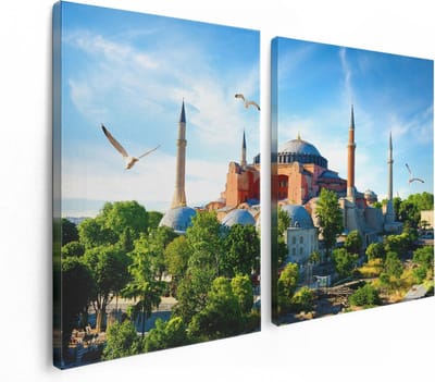 Artaza Canvas Schilderij Tweeluik Hagia Sophia Moskee In Istanbul - 120x80 - Foto Op Canvas - Canvas Print