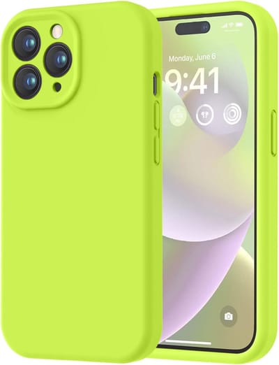 Speciaal ontworpen voor de iPhone 14 Pro. Hoogwaardig siliconen met een zachte, krasbestendige microvezelvoering. Schokbestendige beschermhoes voor mannen, vrouwen en meisjes (6,1 inch). Fluorescerend groen.