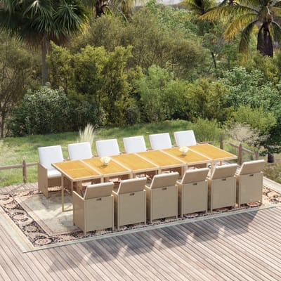 vidaXL - 13-delige - Tuinset - met - kussens - poly - rattan - beige