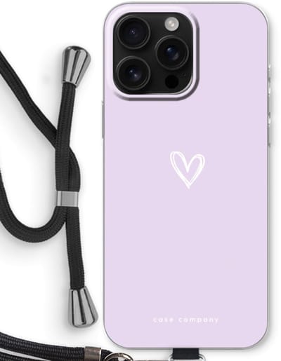 Case Company® - Hoesje met koord geschikt voor iPhone 16 Pro Max hoesje met Koord - Klein hartje paars - Telefoonhoesje met Zwart Koord - Bescherming aan alle Kanten en Over de Schermrand